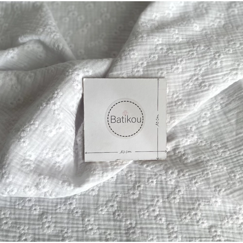 Double gaze de coton Esmée brodée coloris blanc Qualité Oeko-tex - 4