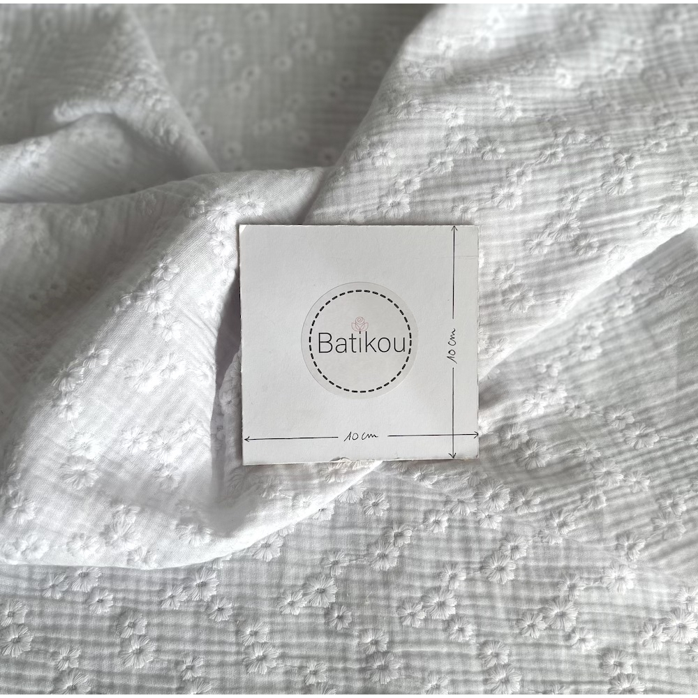 Double gaze de coton Esmée brodée coloris blanc Qualité Oeko-tex - 4