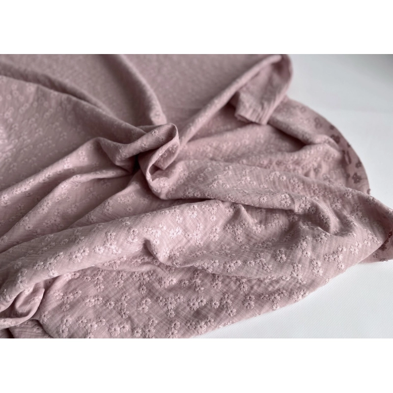 Double gaze de coton Esmée brodée coloris rose pétale Qualité Oeko-tex - 4