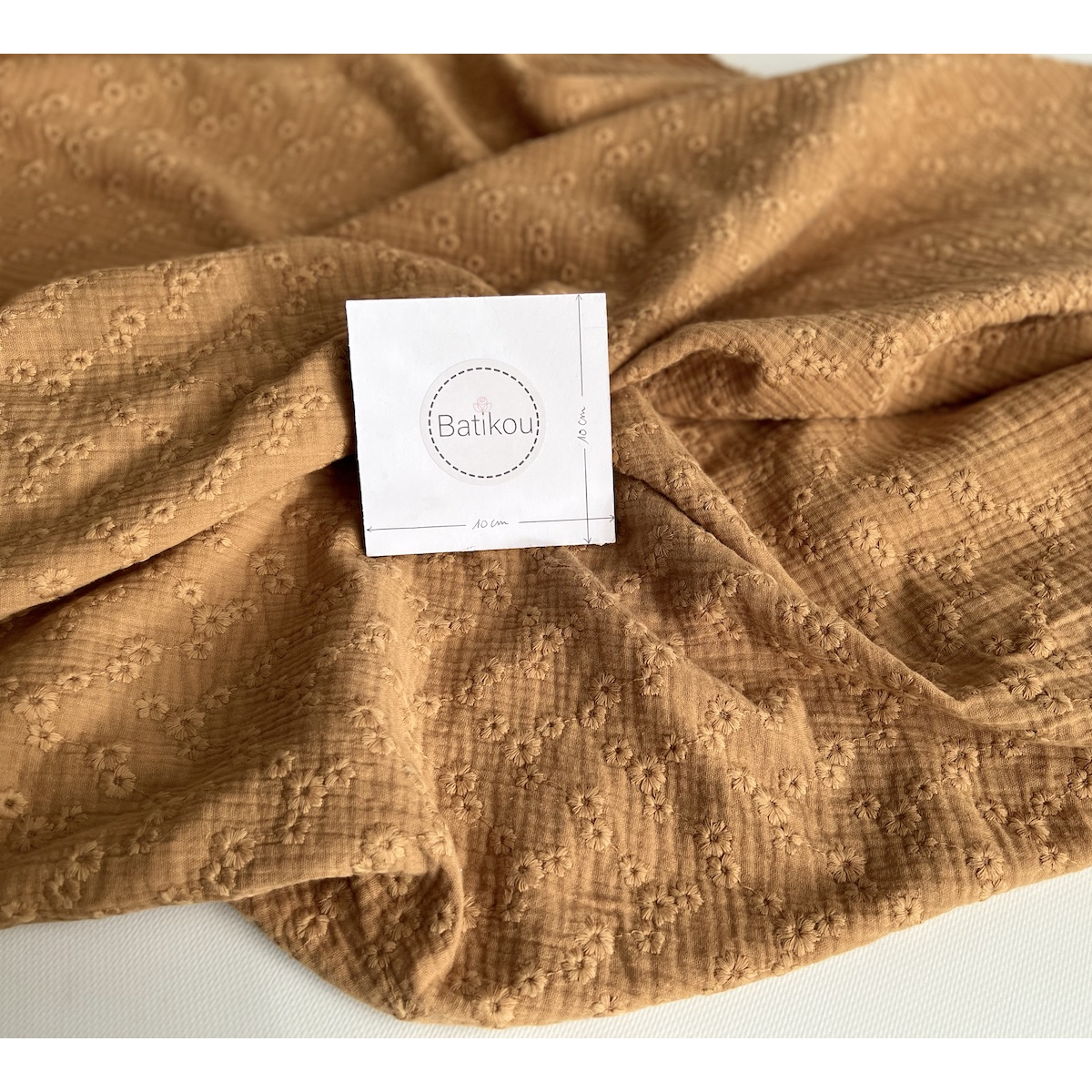 Double gaze de coton Esmée brodée coloris camel Qualité Oeko-tex - 4 Double gaze de coton Esmée brodée coloris camel Qualité Oeko-tex - 4