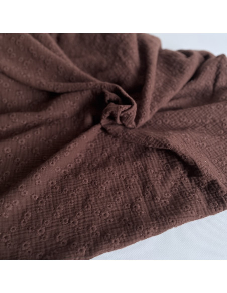 Double gaze de coton Esmée brodée coloris cacao Qualité Oeko-tex - 1