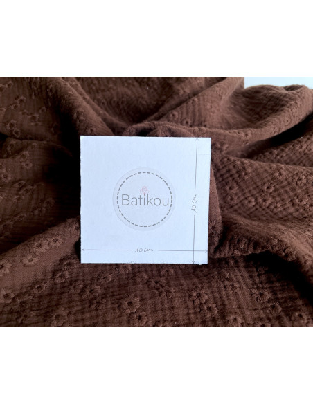 Double gaze de coton Esmée brodée coloris cacao Qualité Oeko-tex - 3