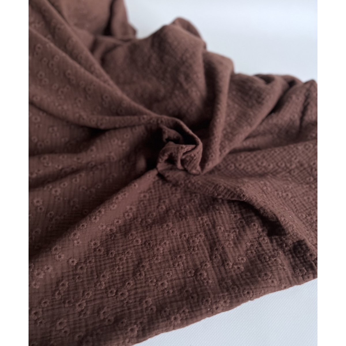 Double gaze de coton Esmée brodée coloris cacao Qualité Oeko-tex - 4 Double gaze de coton Esmée brodée coloris cacao Qualité Oeko-tex - 4