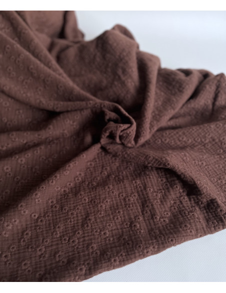 Double gaze de coton Esmée brodée coloris cacao Qualité Oeko-tex - 4
