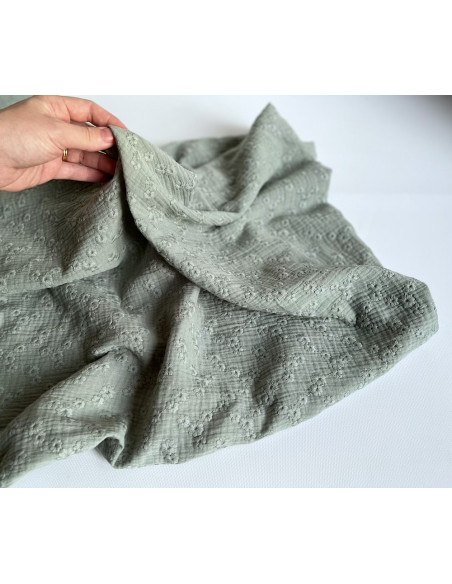 Double gaze de coton Esmée brodée coloris vert de gris Qualité Oeko-tex - 2