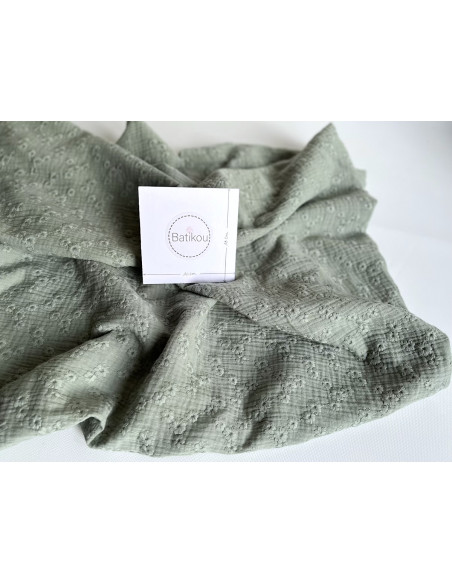 Double gaze de coton Esmée brodée coloris vert de gris Qualité Oeko-tex - 4
