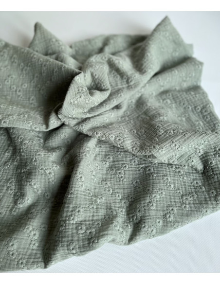 Double gaze de coton Esmée brodée coloris vert de gris Qualité Oeko-tex - 5