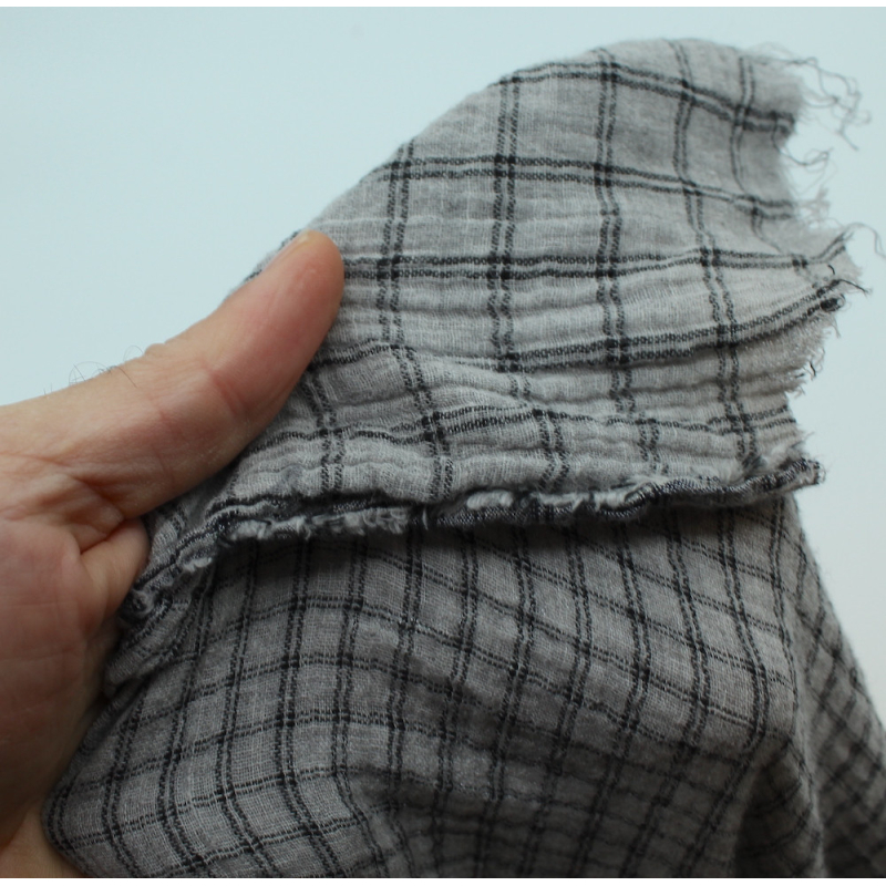 Double gaze de coton réversible BIO chiné coloris gris carreaux