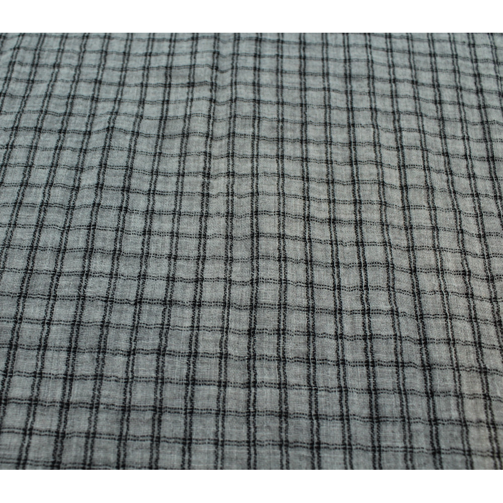 Double gaze de coton réversible BIO chiné coloris gris carreaux