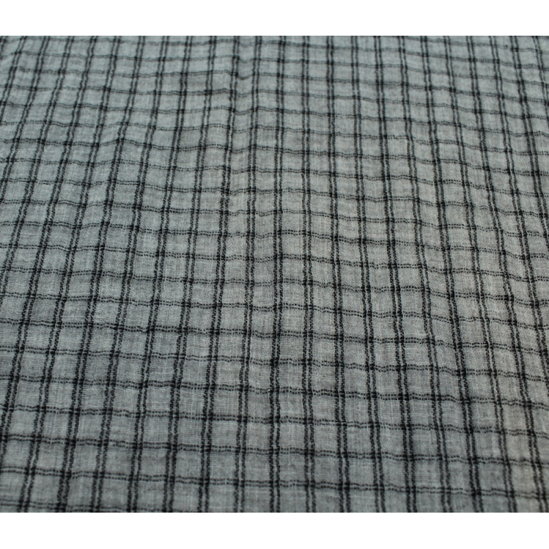 Double gaze de coton réversible BIO chiné coloris gris carreaux
