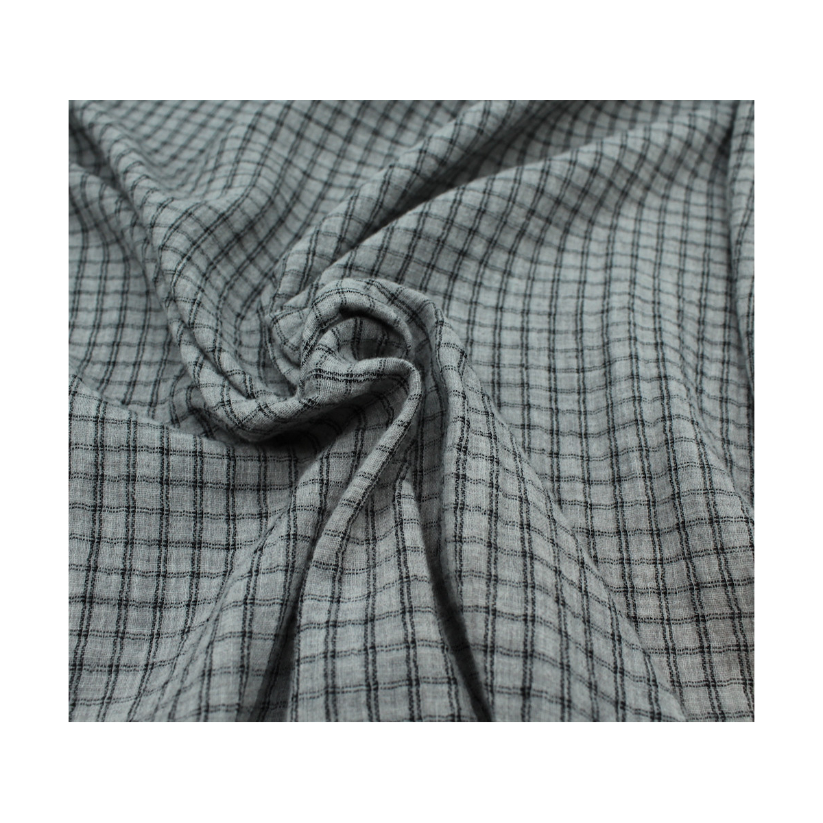 Double gaze de coton réversible BIO chiné coloris gris carreaux Double gaze de coton réversible BIO chiné coloris gris carreaux