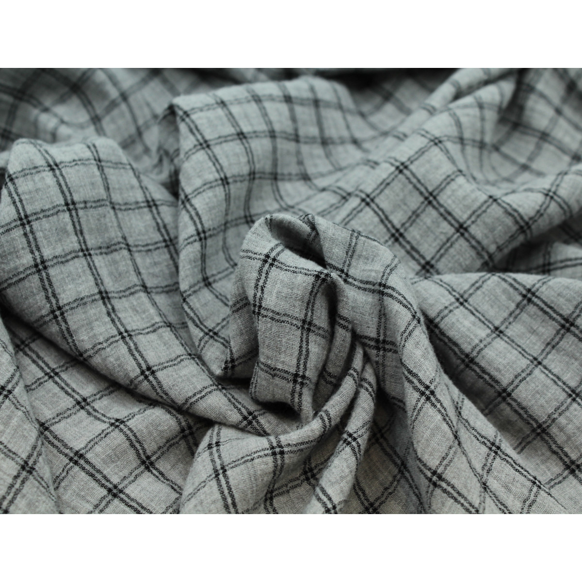 Double gaze de coton réversible BIO chiné coloris gris carreaux Double gaze de coton réversible BIO chiné coloris gris carreaux