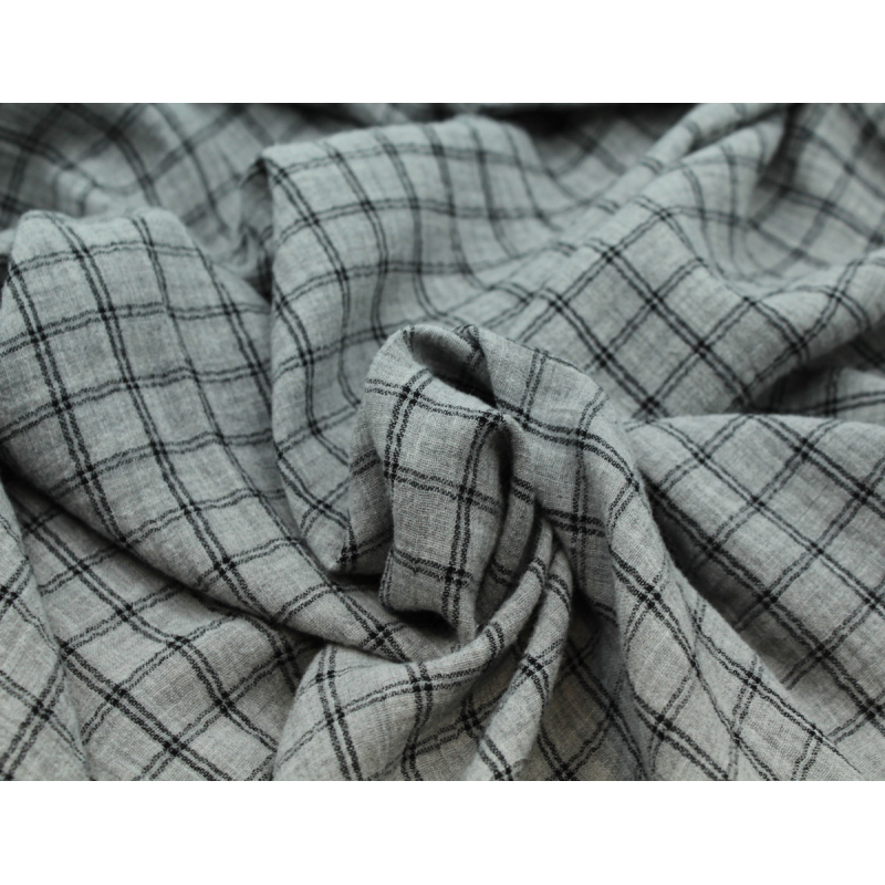 Double gaze de coton réversible BIO chiné coloris gris carreaux