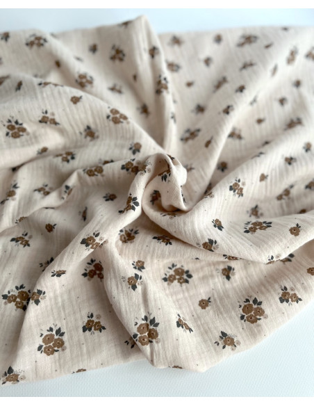 ROZEN - Double gaze de coton BIO crème motif exclusif Rozen forêt Tissus issus de l'agriculture biologique  - 2