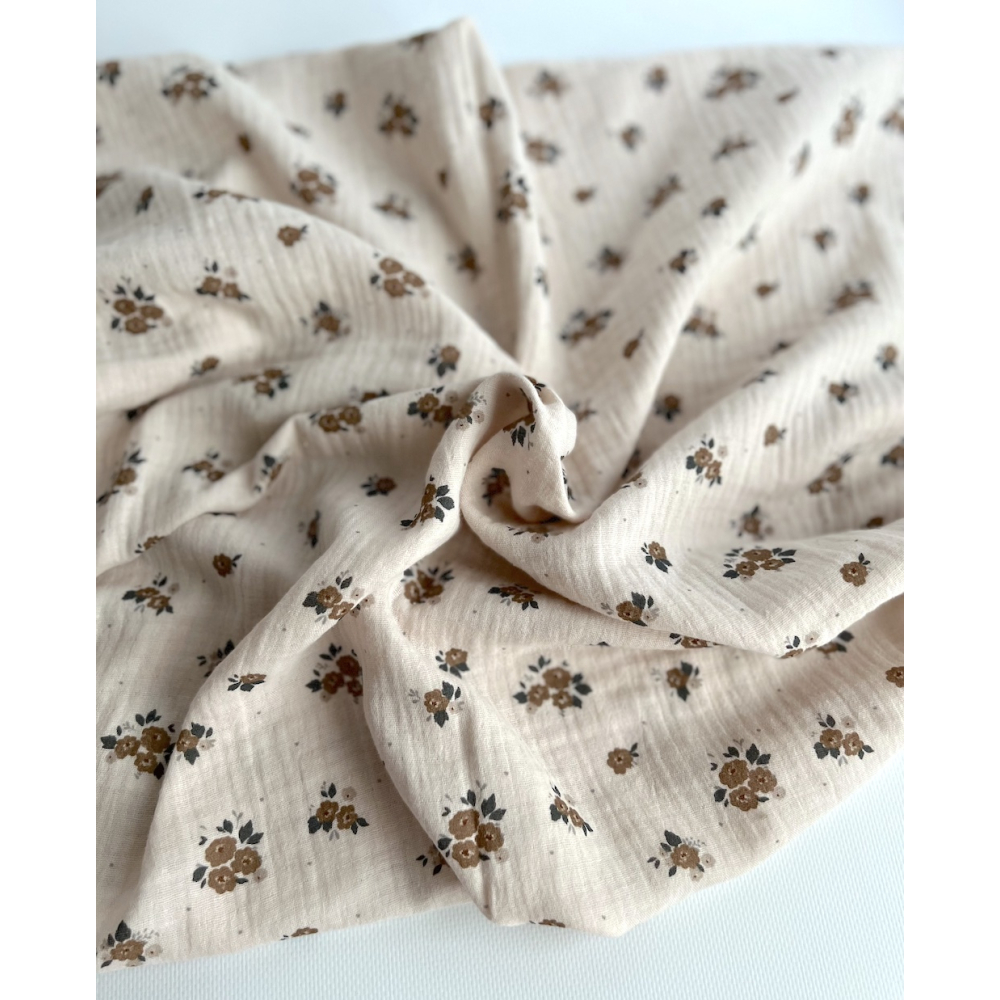 ROZEN - Double gaze de coton BIO crème motif exclusif Rozen forêt Tissus issus de l'agriculture biologique  - 2