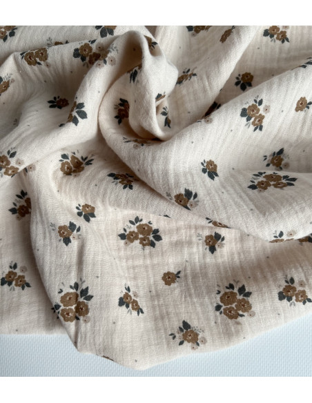 ROZEN - Double gaze de coton BIO crème motif exclusif Rozen forêt Tissus issus de l'agriculture biologique  - 3