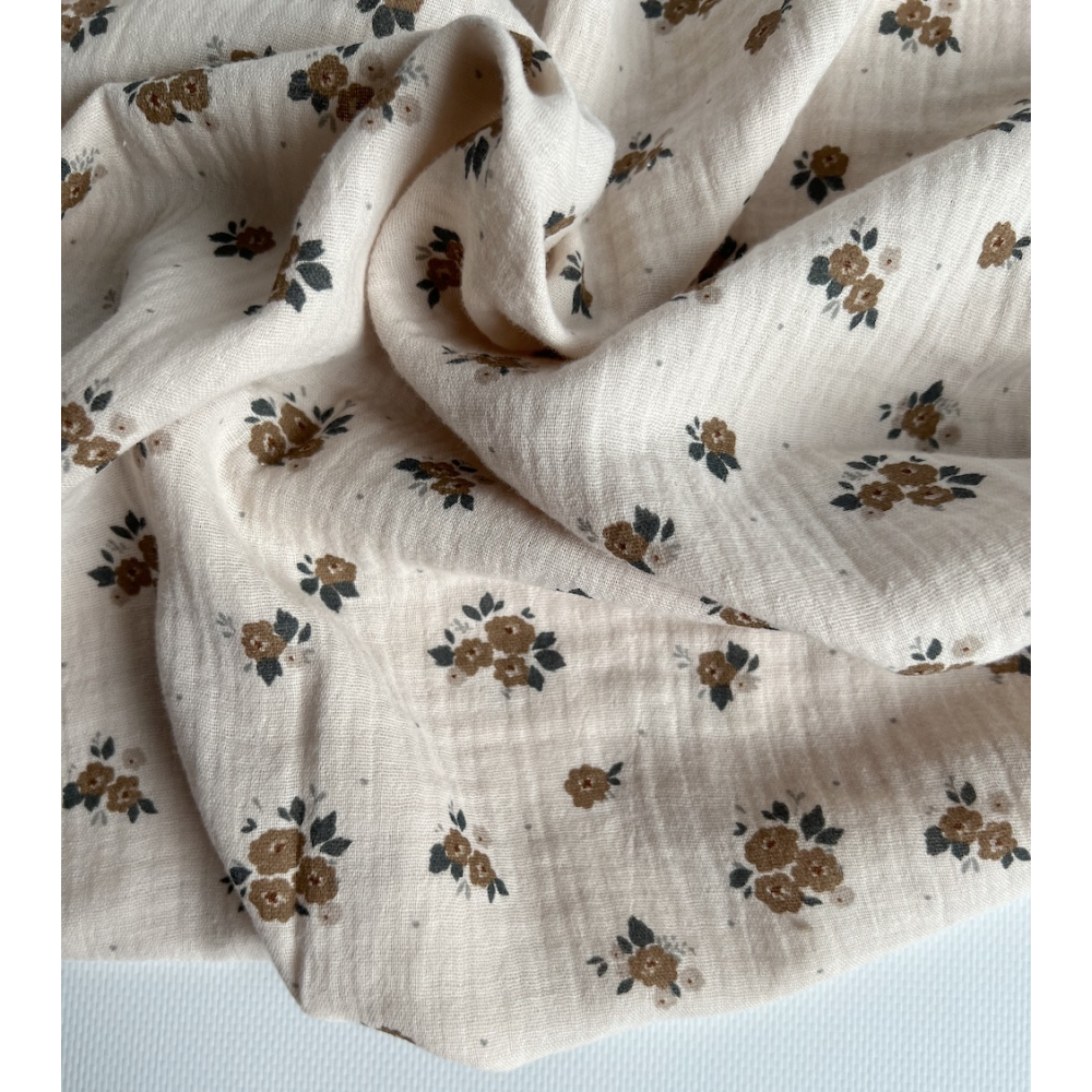 ROZEN - Double gaze de coton BIO crème motif exclusif Rozen forêt Tissus issus de l'agriculture biologique  - 3