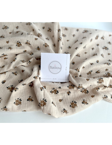 ROZEN - Double gaze de coton BIO crème motif exclusif Rozen forêt Tissus issus de l'agriculture biologique  - 5