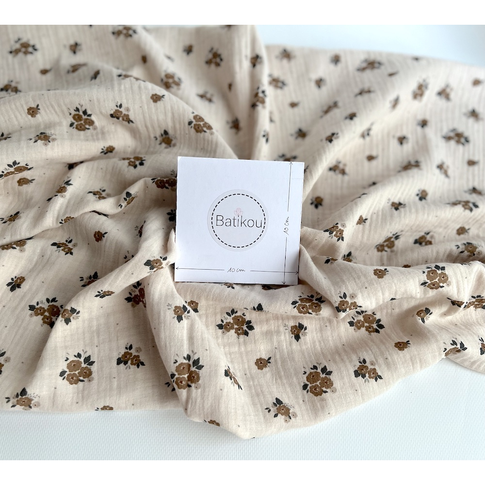 ROZEN - Double gaze de coton BIO crème motif exclusif Rozen forêt Tissus issus de l'agriculture biologique  - 5