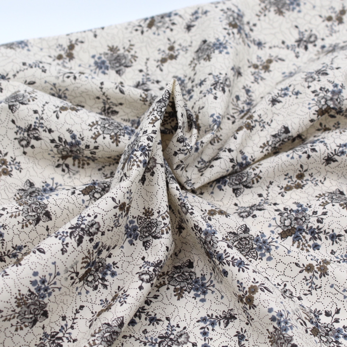 Jeanne - Batiste de coton bio SILKYNE à imprimé fleuri automne Tissus issus de l'agriculture biologique  - 9