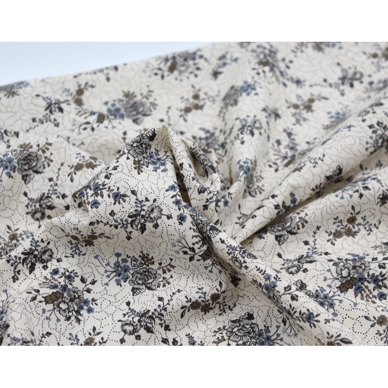 Jeanne - Batiste de coton bio SILKYNE à imprimé fleuri automne Tissus issus de l'agriculture biologique  - 12