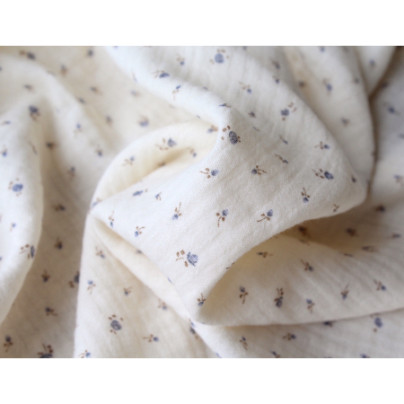Caroline - Double gaze de coton écru à motifs petites fleurs Caroline - Double gaze de coton écru à motifs petites fleurs