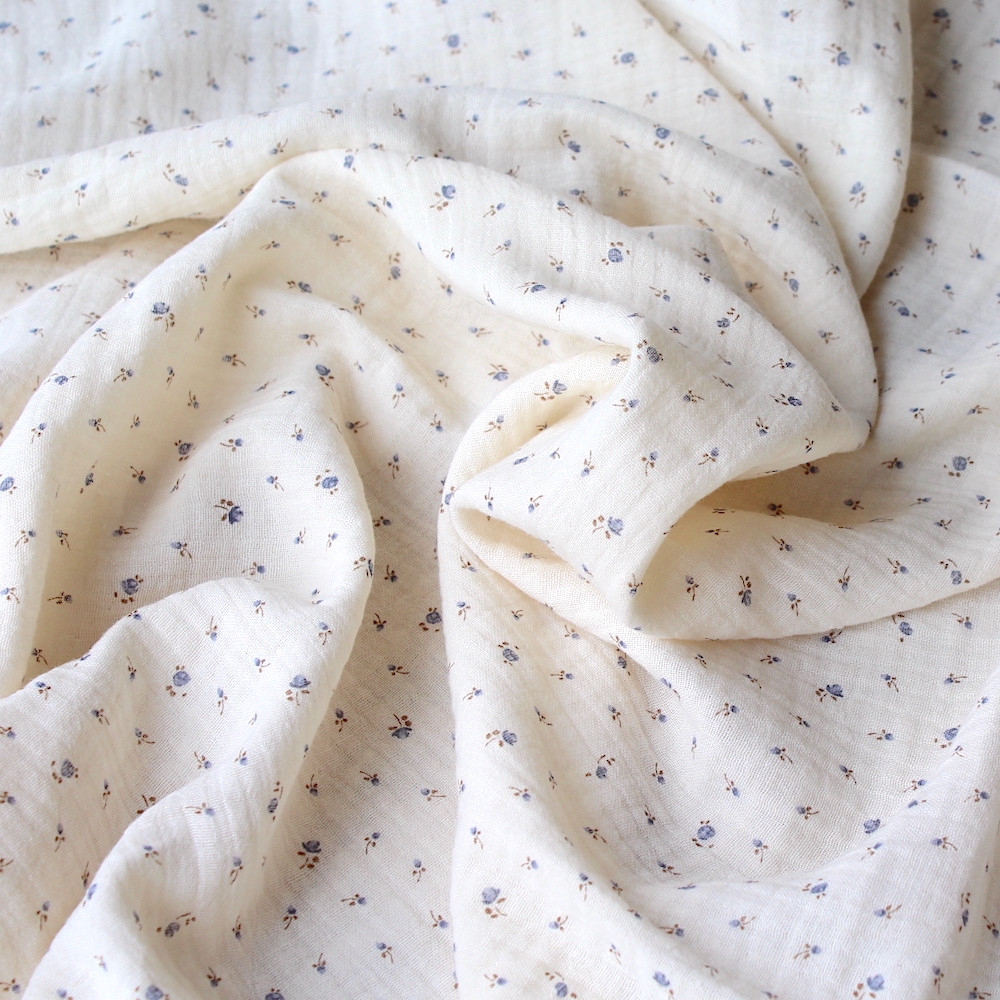 Caroline - Double gaze de coton écru à motifs petites fleurs