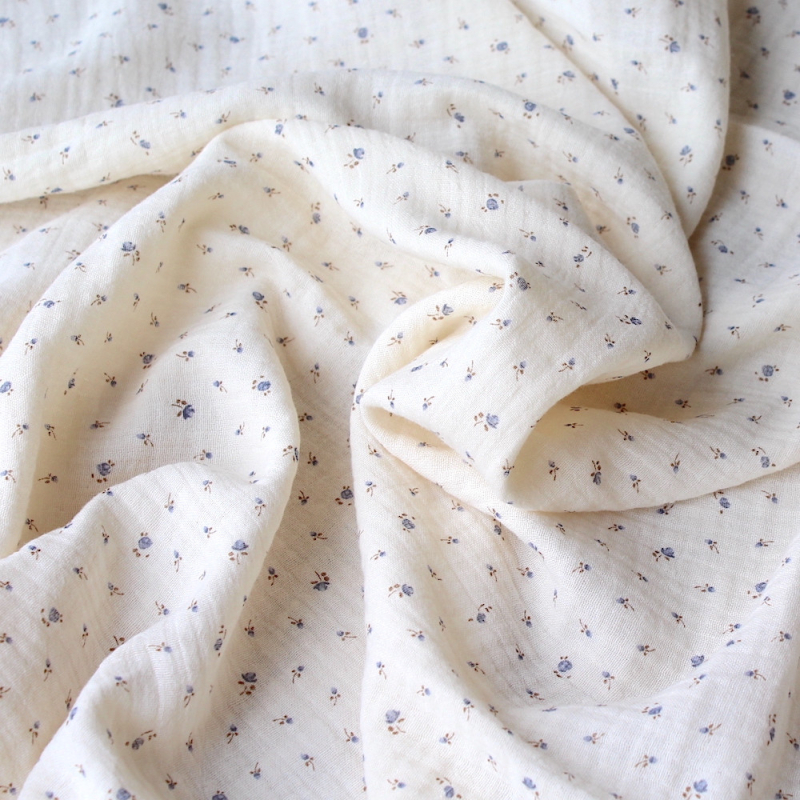 Caroline - Double gaze de coton écru à motifs petites fleurs