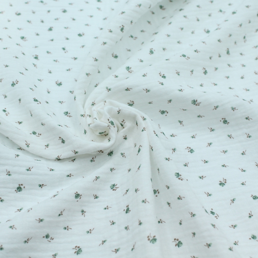 Caroline - Double gaze de coton blanc à motifs petites fleurs
