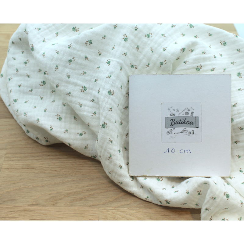 Caroline - Double gaze de coton blanc à motifs petites fleurs