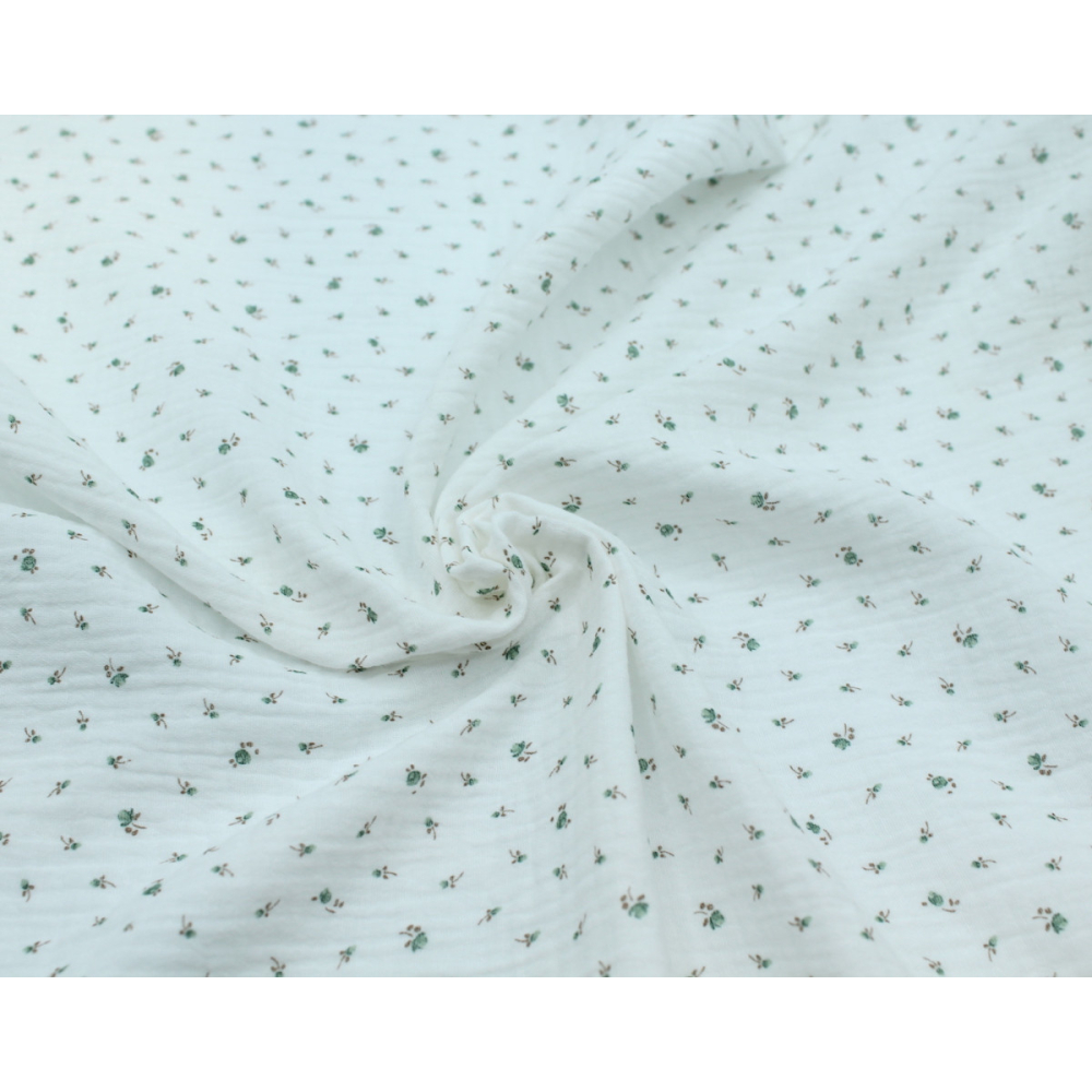 Caroline - Double gaze de coton blanc à motifs petites fleurs