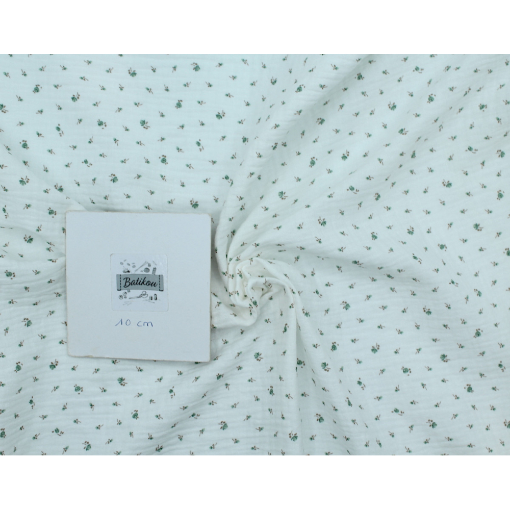 Caroline - Double gaze de coton blanc à motifs petites fleurs