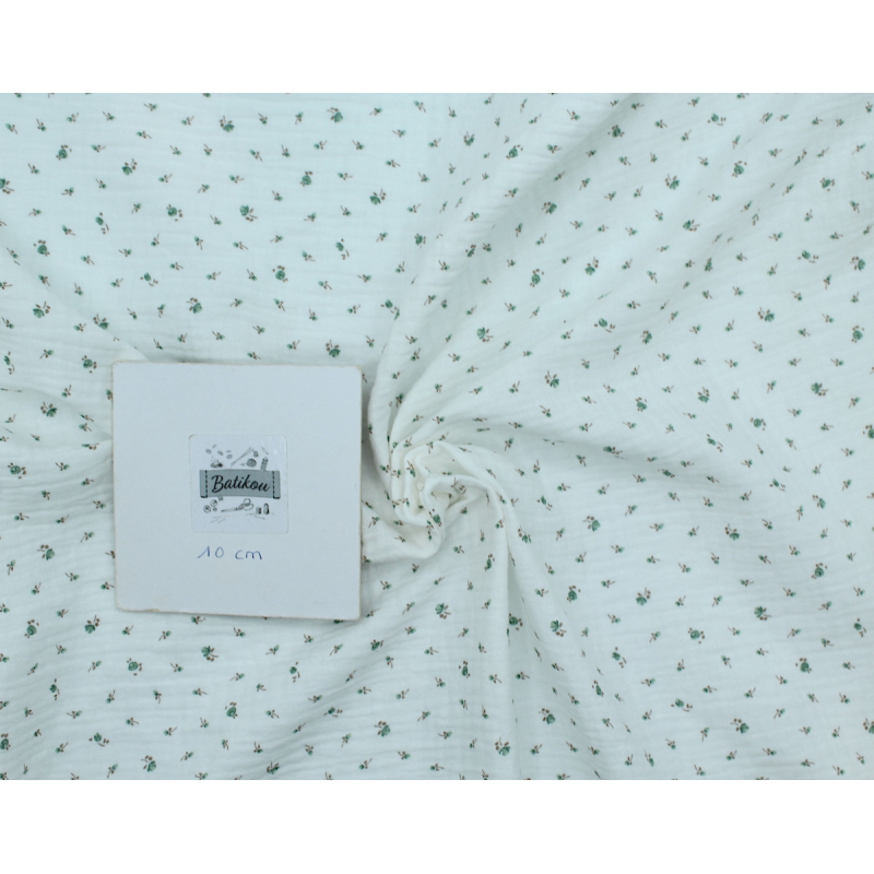 Caroline - Double gaze de coton blanc à motifs petites fleurs