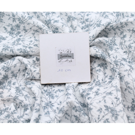 Adele - Double gaze de coton BIO motif fleuri bleu brume
