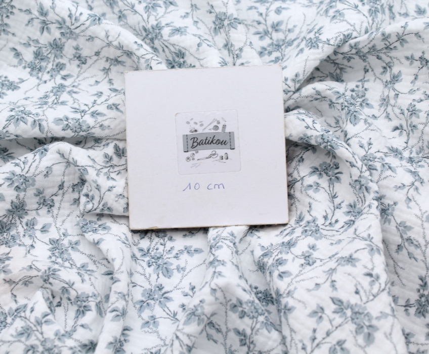 Adele - Double gaze de coton BIO motif fleuri bleu brume