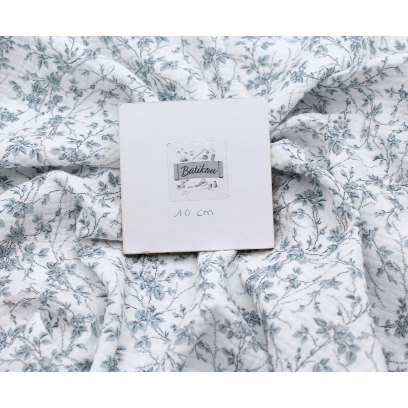 Adele - Double gaze de coton BIO motif fleuri bleu brume