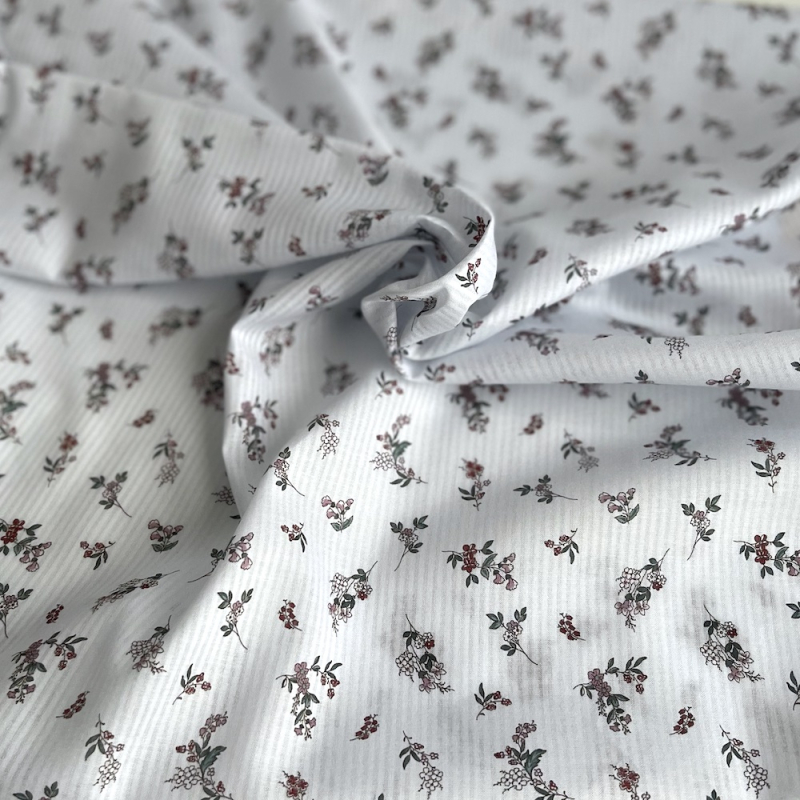 Voile de coton organique imprimé fleuri fond blanc Tissus issus de l'agriculture biologique  - 1