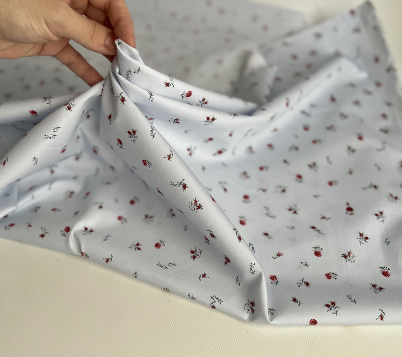 Popeline de coton classique organique fond grisé fleuri x1m Tissus issus de l'agriculture biologique  - 3