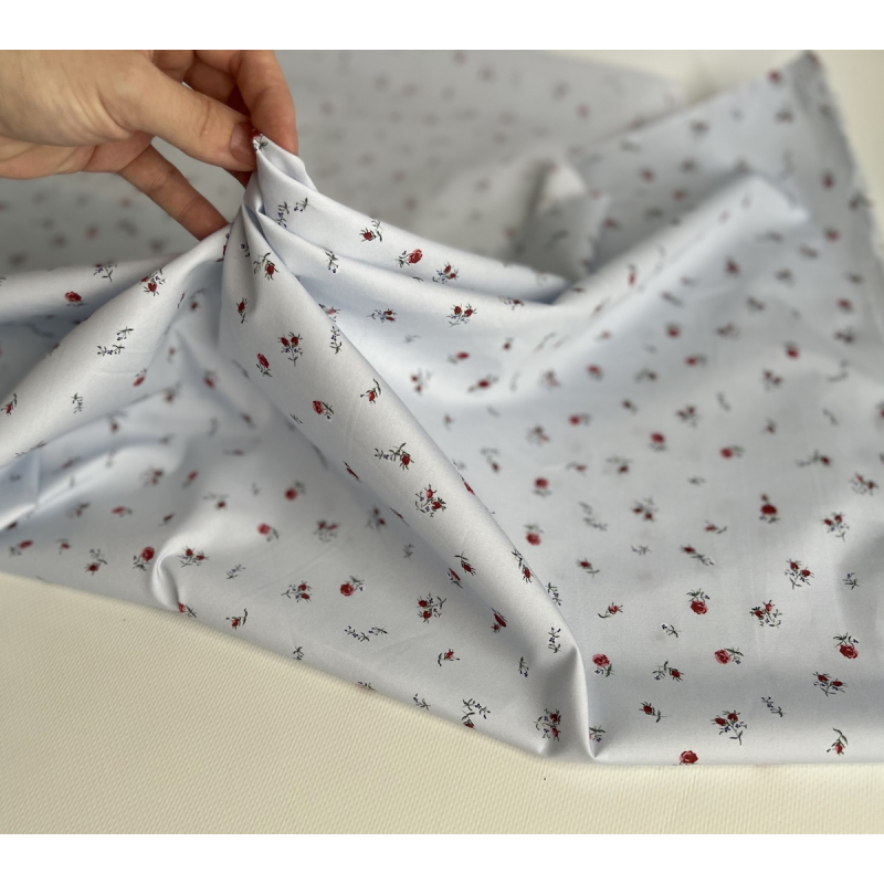 Popeline de coton classique organique fond grisé fleuri x1m Tissus issus de l'agriculture biologique  - 3