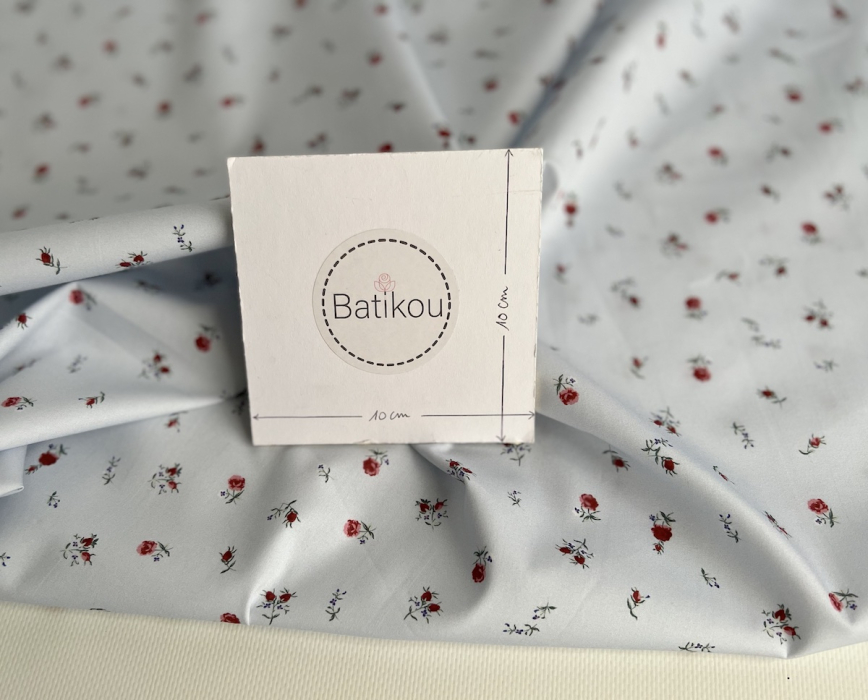 Popeline de coton classique organique fond grisé fleuri x1m Tissus issus de l'agriculture biologique  - 4