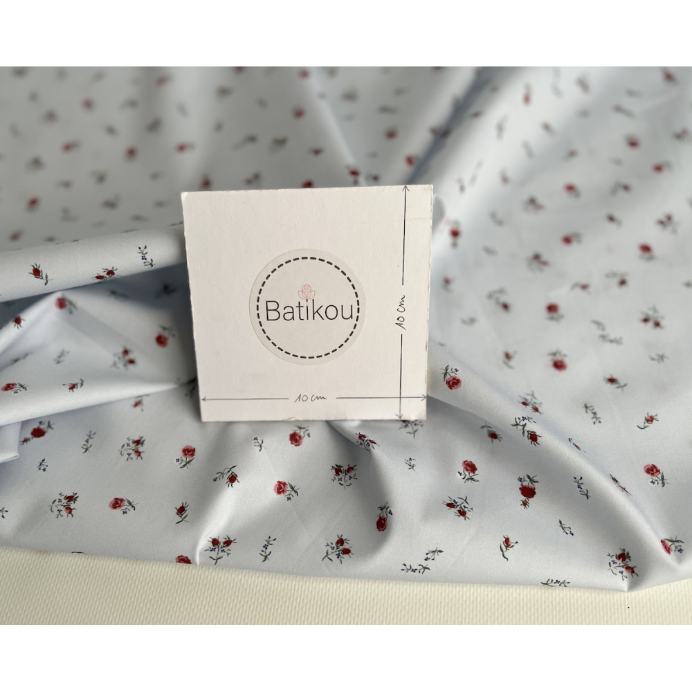 Popeline de coton classique organique fond grisé fleuri x1m Tissus issus de l'agriculture biologique  - 4