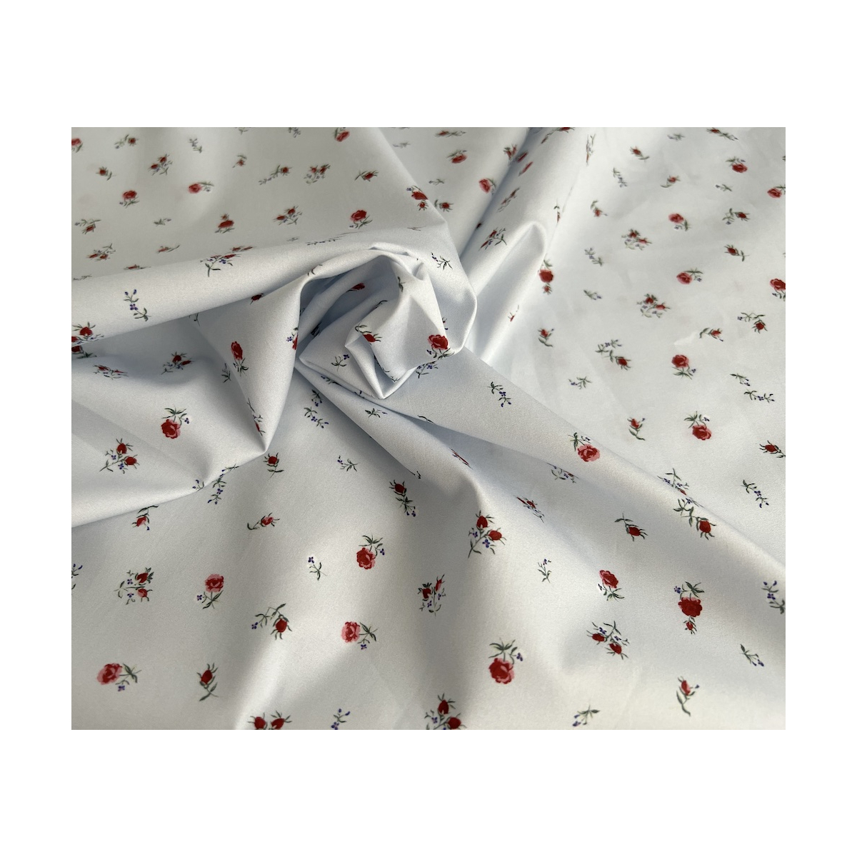 Popeline de coton classique organique fond grisé fleuri x1m Tissus issus de l'agriculture biologique  - 5