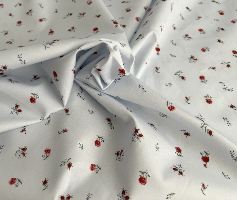 Popeline de coton classique organique fond grisé fleuri x1m Tissus issus de l'agriculture biologique  - 5