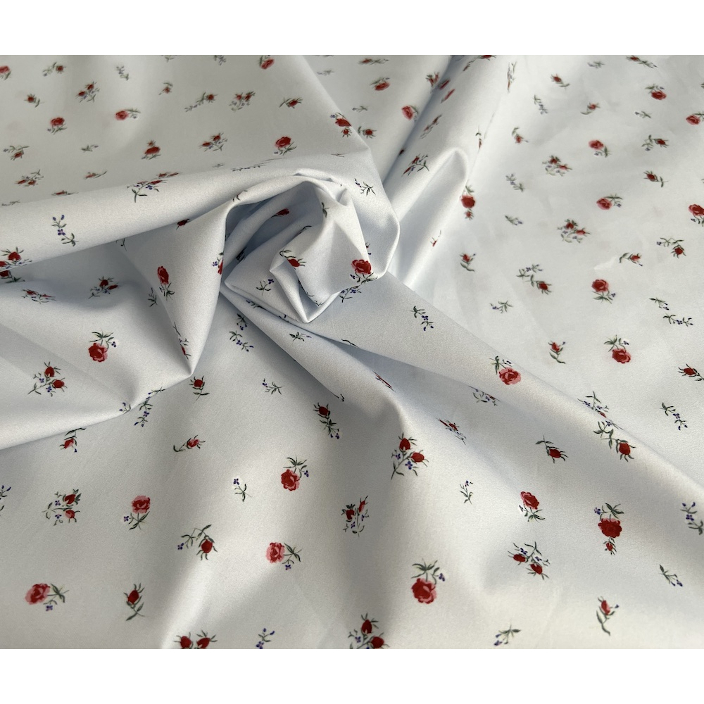 Popeline de coton classique organique fond grisé fleuri x1m Tissus issus de l'agriculture biologique  - 5