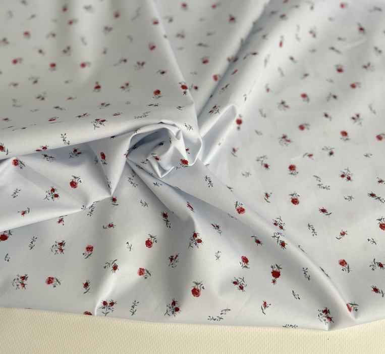 Popeline de coton classique organique fond grisé fleuri x1m Tissus issus de l'agriculture biologique  - 6