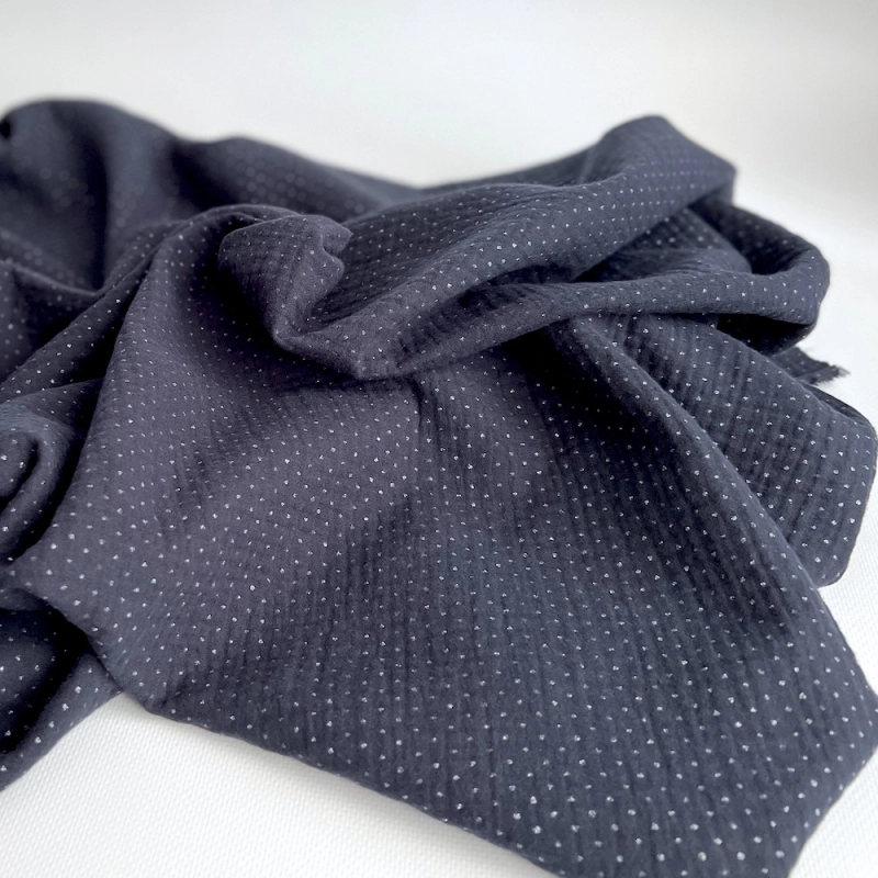 Double gaze de coton BIO marine à paillettes Tissus issus de l'agriculture biologique  - 5