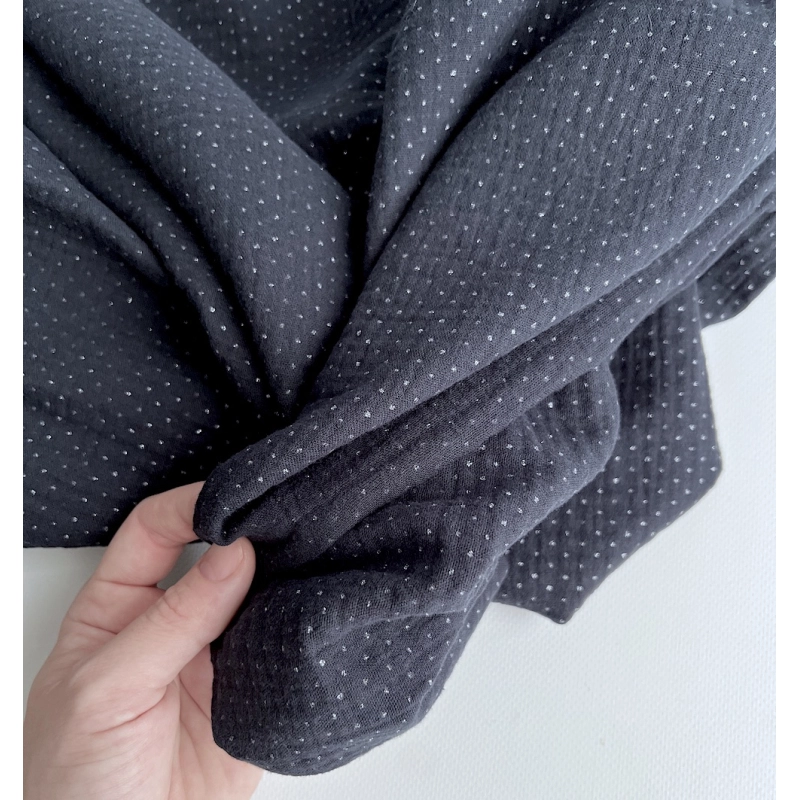 Double gaze de coton BIO marine à paillettes Tissus issus de l'agriculture biologique  - 2