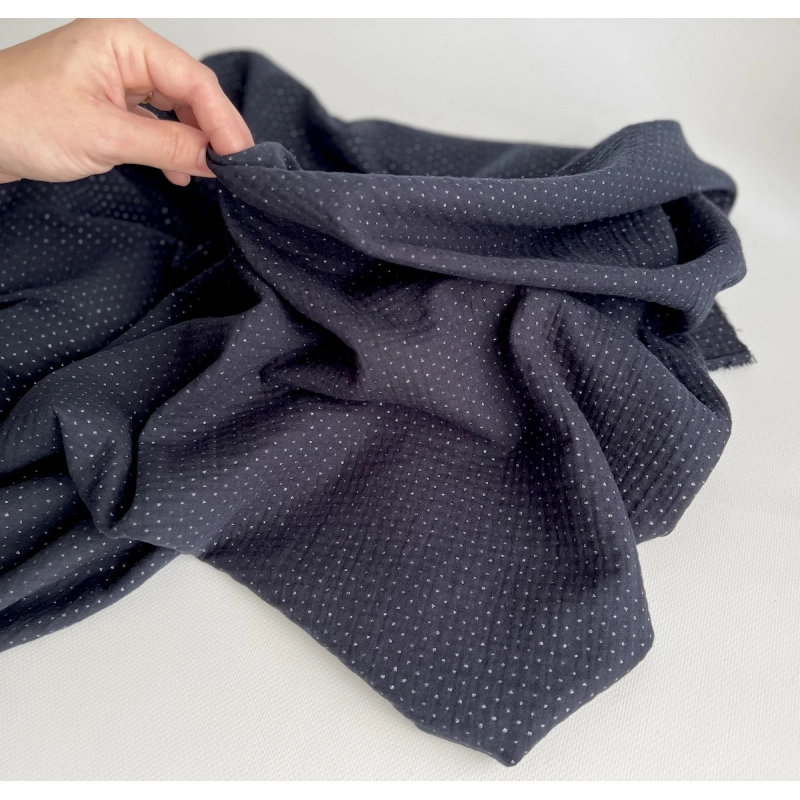 Double gaze de coton BIO marine à paillettes Tissus issus de l'agriculture biologique  - 3