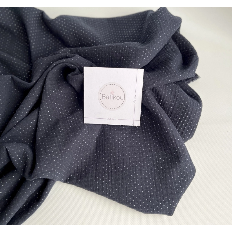 Double gaze de coton BIO marine à paillettes Tissus issus de l'agriculture biologique  - 4