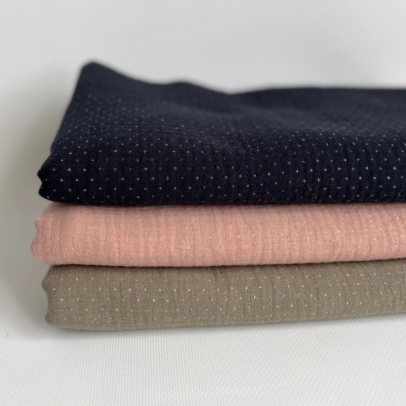 Double gaze de coton BIO marine à paillettes Tissus issus de l'agriculture biologique  - 6